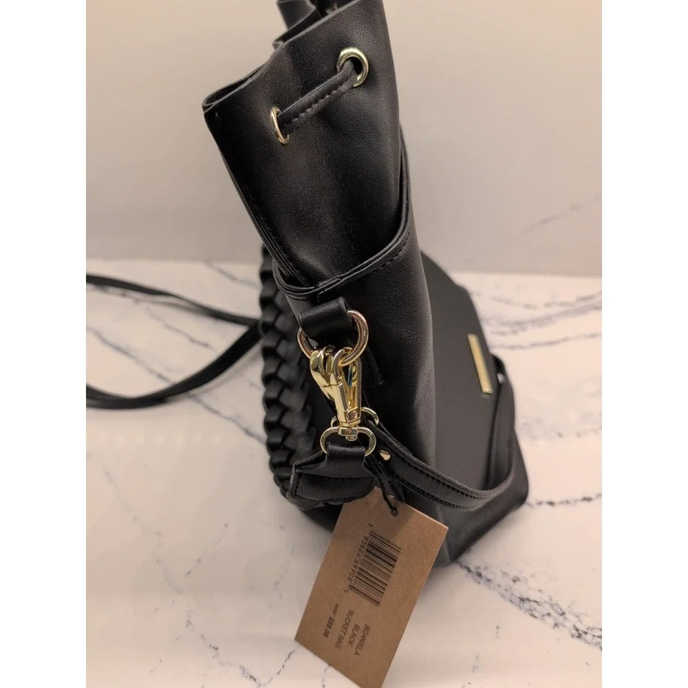 STEVE MADDEN BDaniela faux-leather black bucket‎ bag NWT